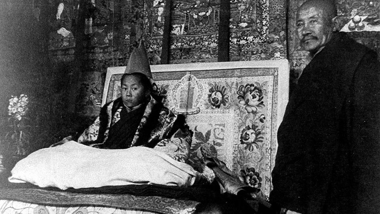 His Holiness sitting on the throne during his official enthronement ceremony in Lhasa, Tibet on February 22, 1940. (Photo/OHHDL)